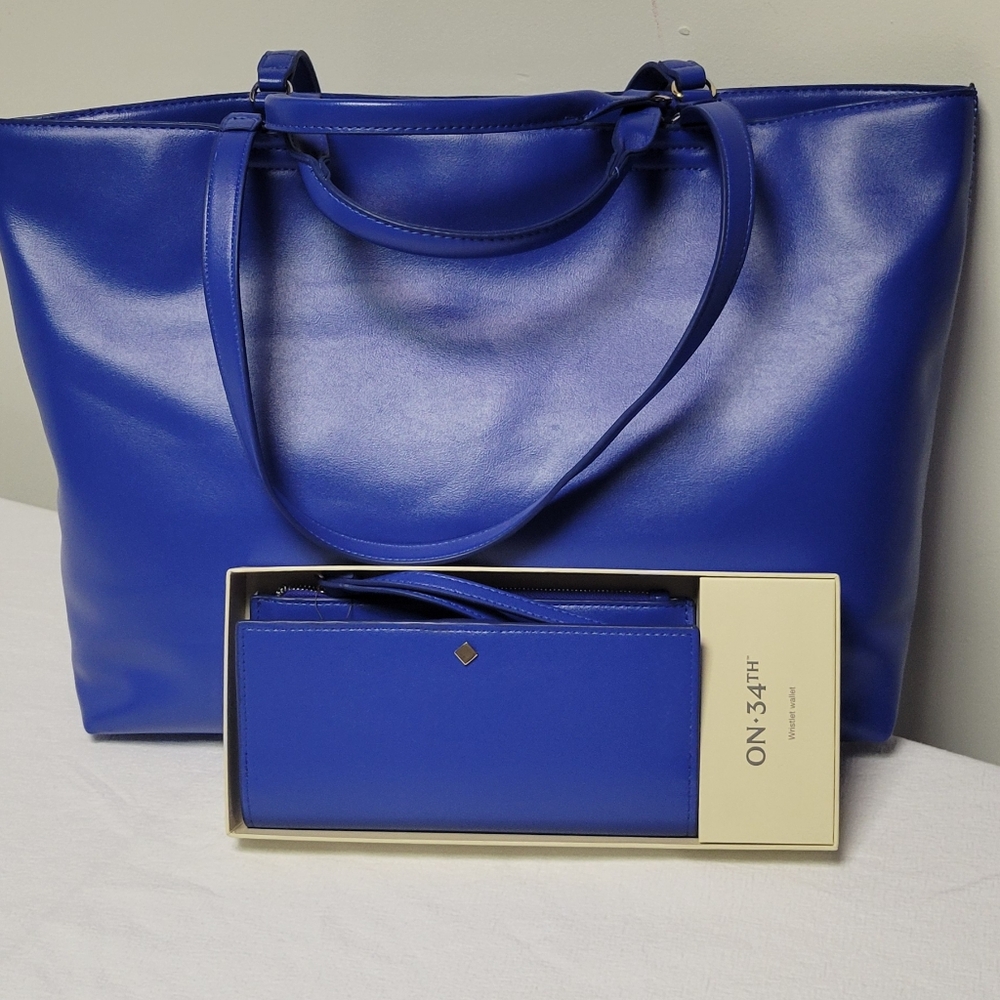 NWT On 34TH(Macy's Brand)Blue Women's Tote and Wallet Set